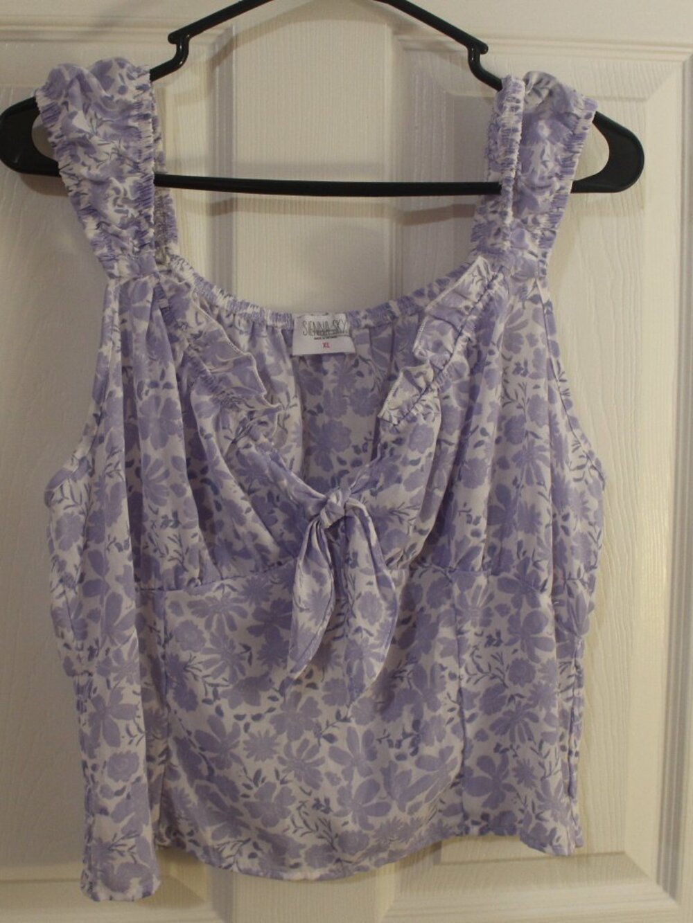 Sienna Sky SKU297Lavender Floral Smocked Waist Tie Front Top Size XL